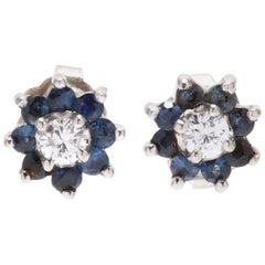 14 Karat White Gold, Diamond and Sapphire Stud Earrings