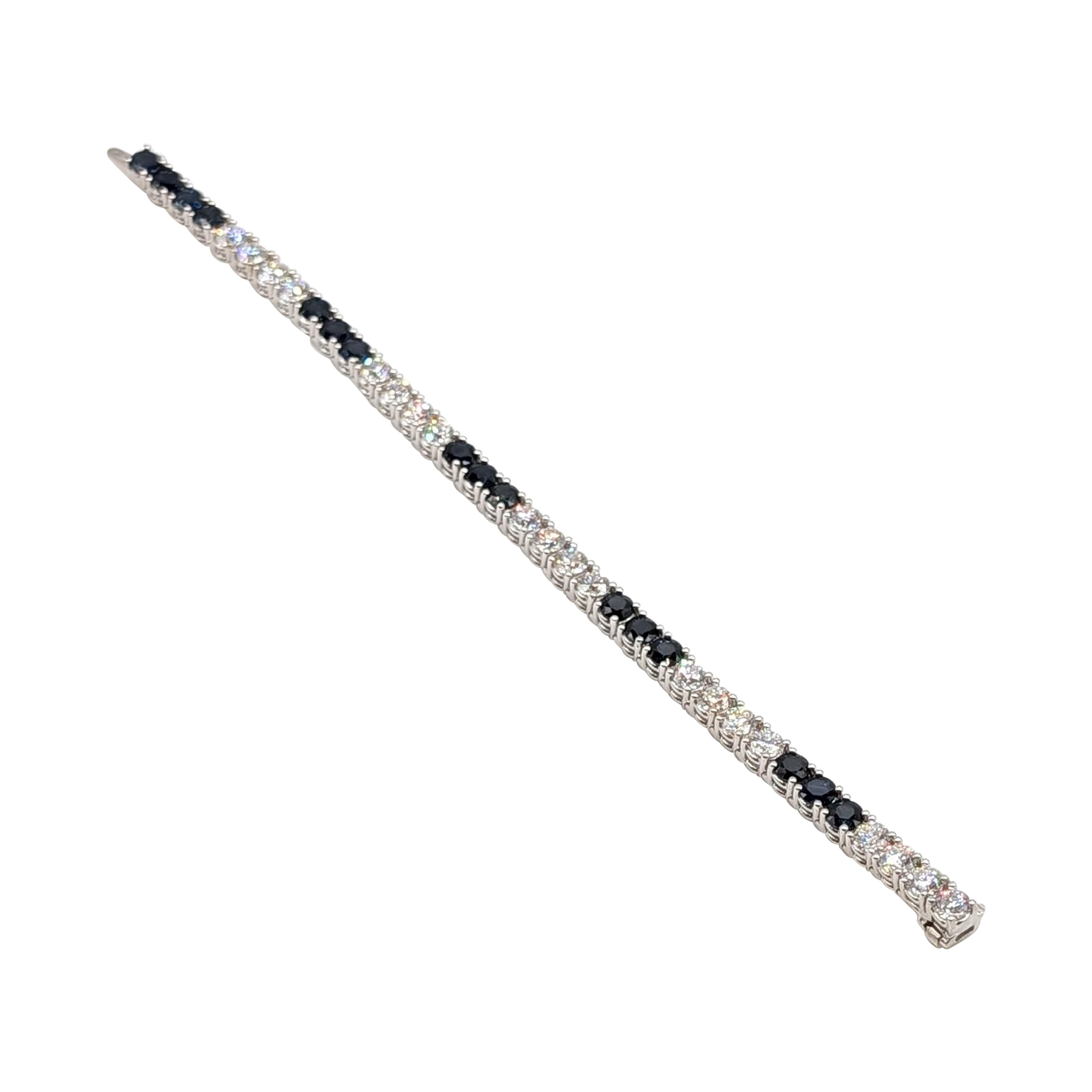 Bracelet de tennis en or blanc 14K diamant et saphir, 17,73 carats au total, fait à la main en vente