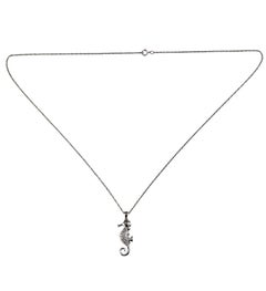 14K White Gold Diamond Seahorse Pendant Necklace 18" #25316