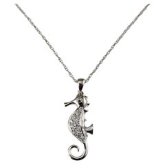 14K White Gold Diamond Seahorse Pendant Necklace 18" #25316