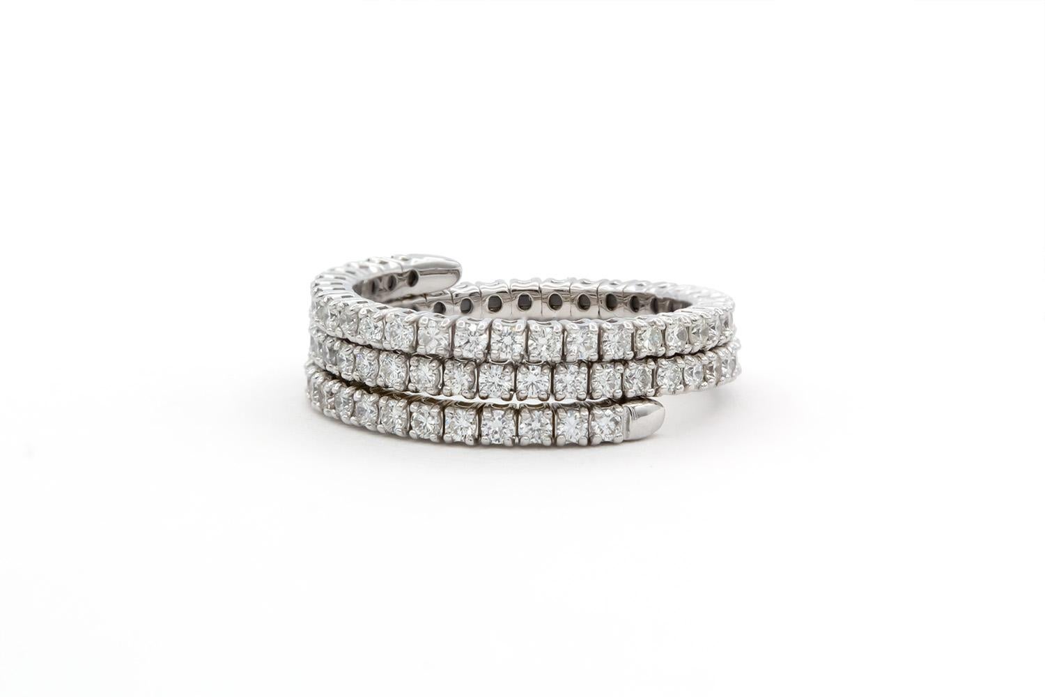 Round Cut 14k White Gold & Diamond Serpentine Flex Fashion Ring 1.40ctw