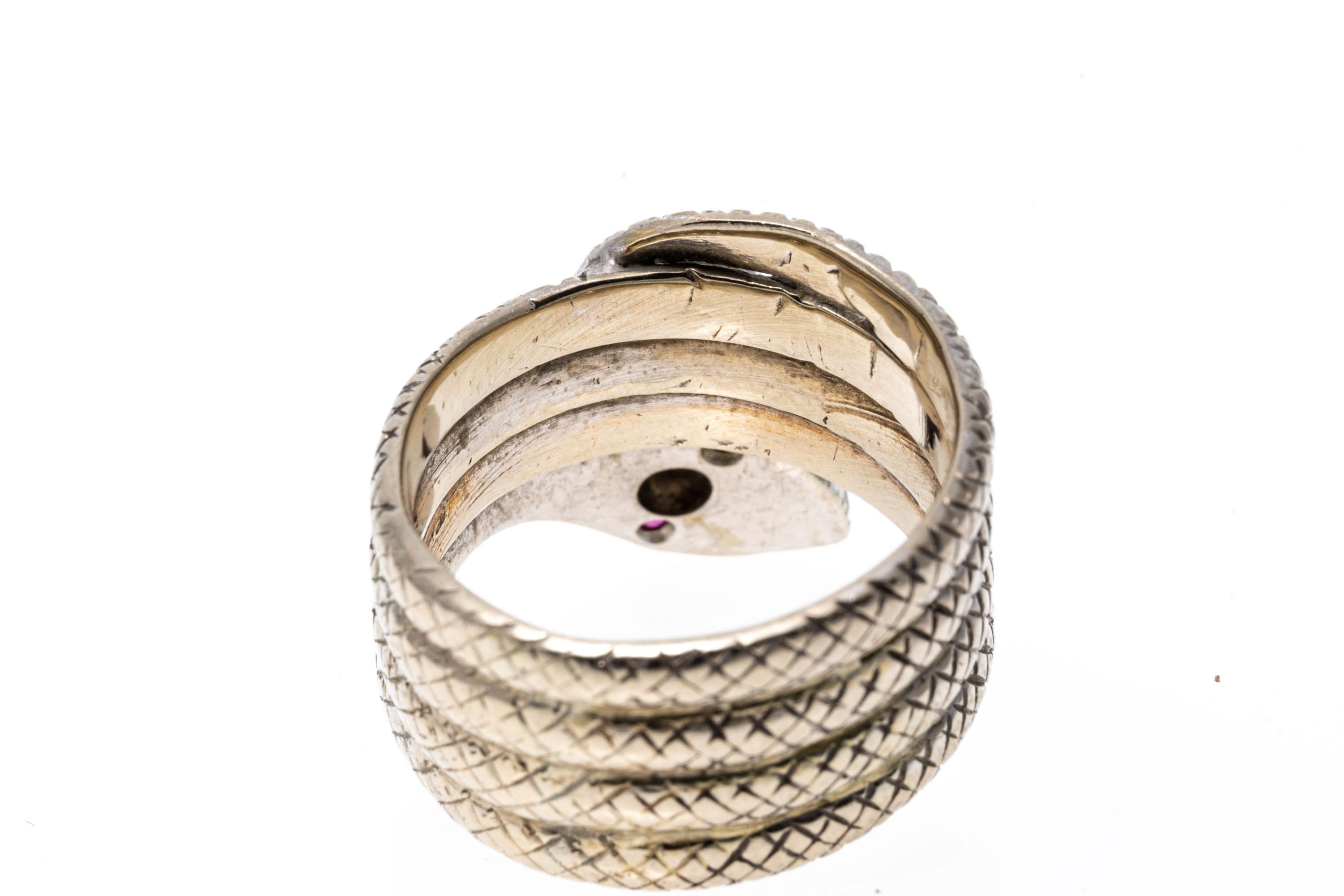 Contemporary 14k White Gold Diamond Set Quadruple Coiled Serpent Ring For Sale
