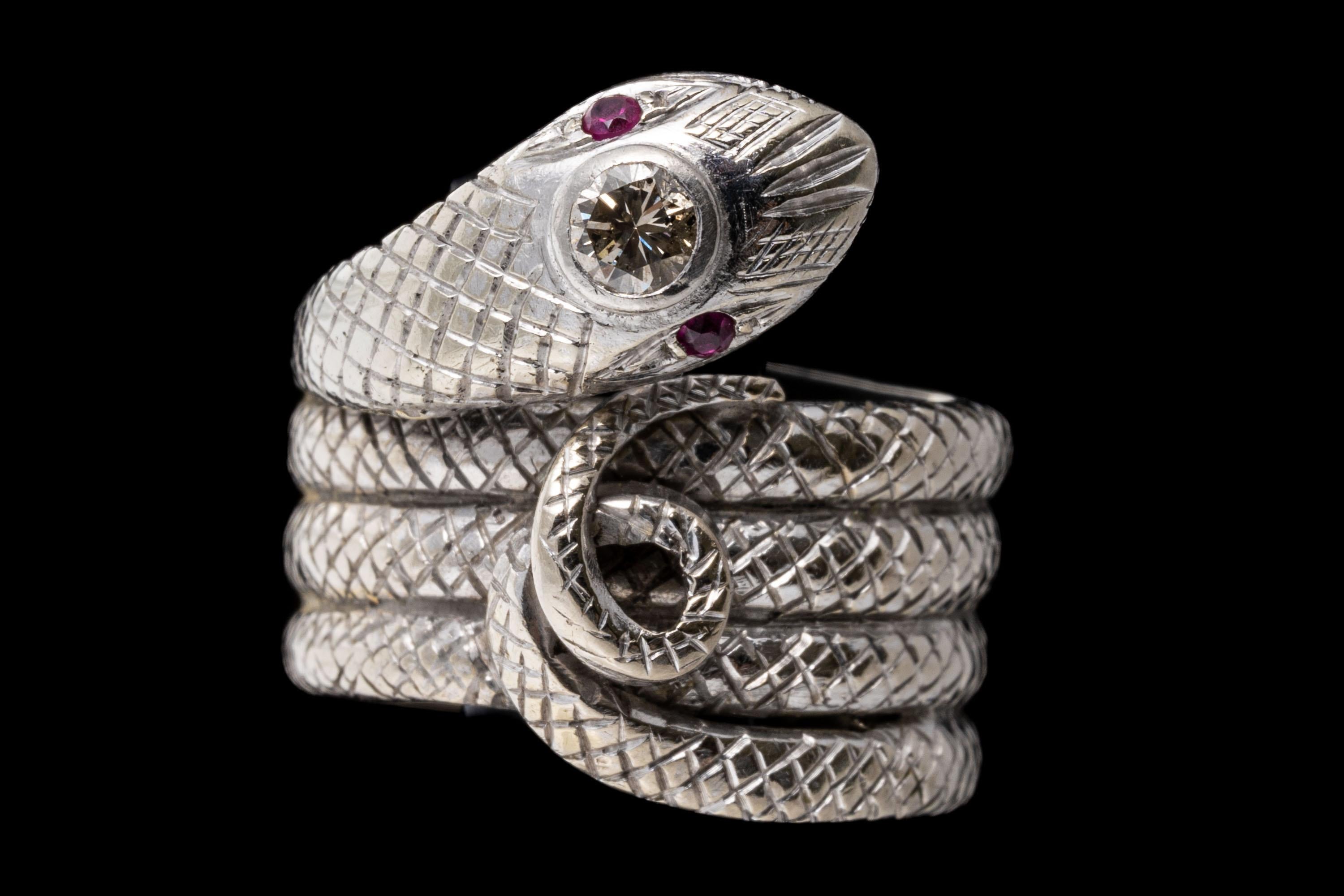 Women's 14k White Gold Diamond Set Quadruple Coiled Serpent Ring For Sale