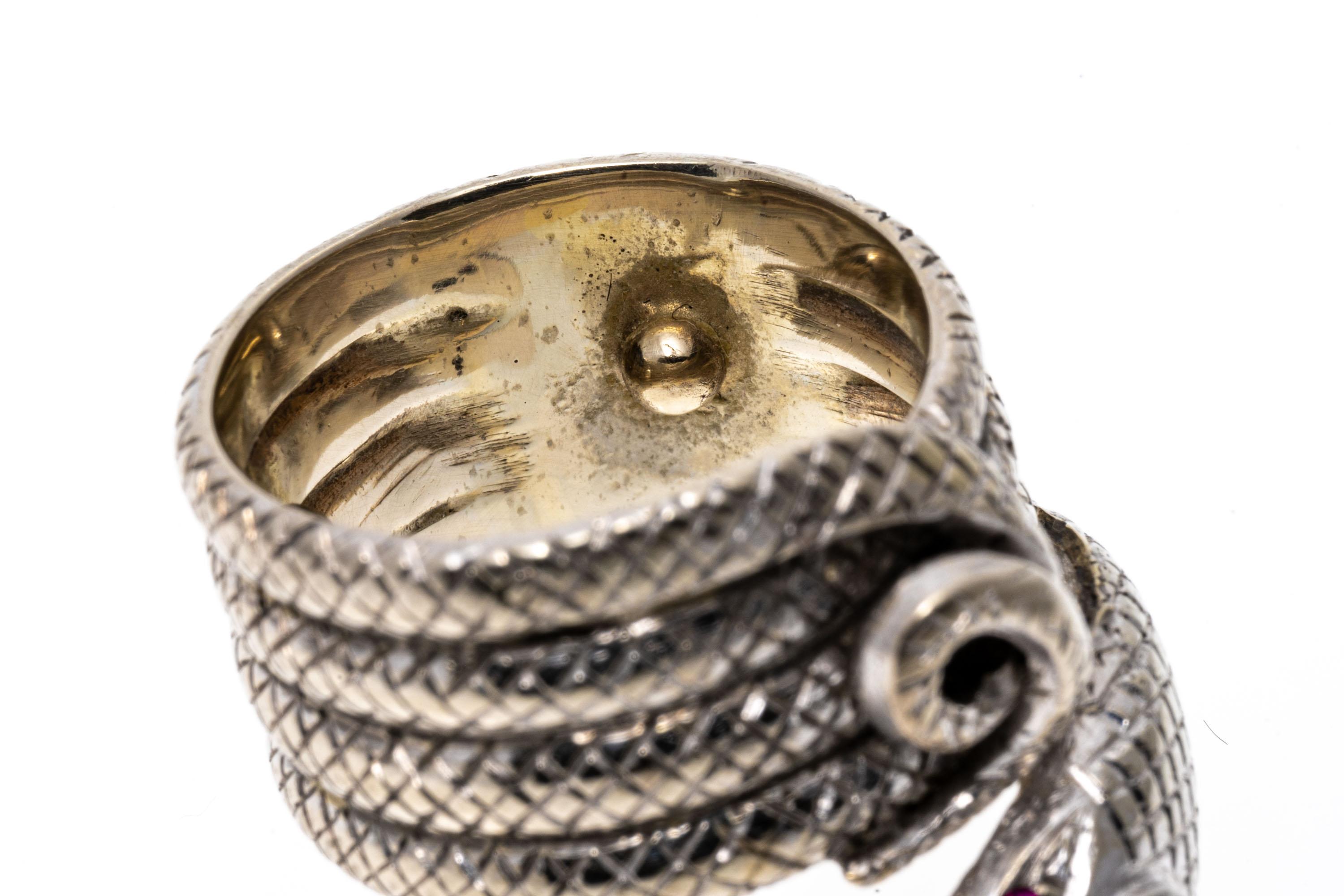 14k White Gold Diamond Set Quadruple Coiled Serpent Ring For Sale 1