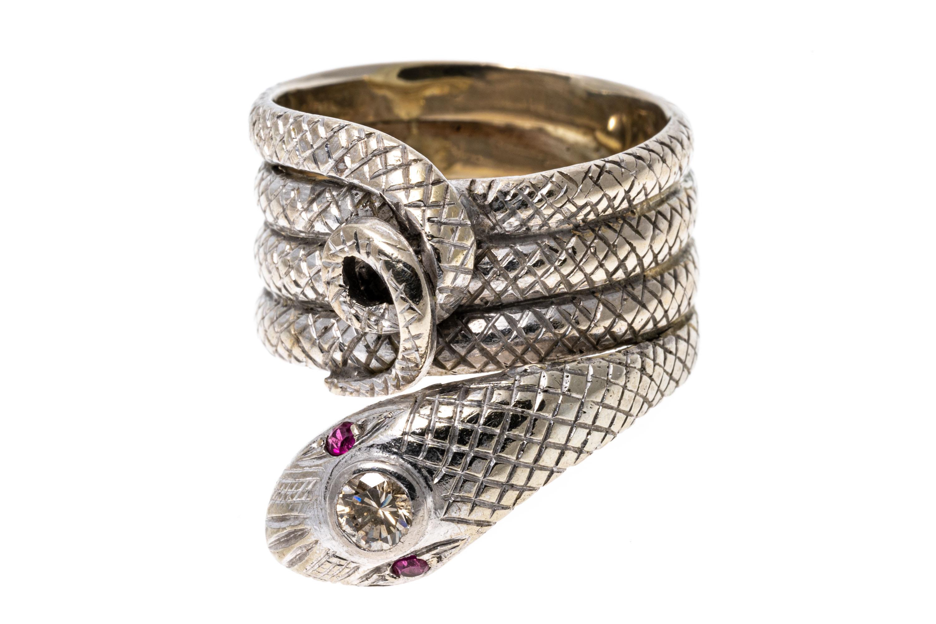 14k White Gold Diamond Set Quadruple Coiled Serpent Ring For Sale 2