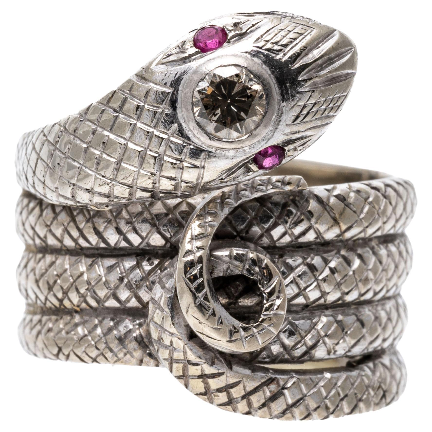 14k White Gold Diamond Set Quadruple Coiled Serpent Ring For Sale