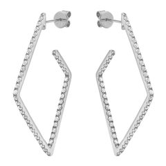 14K White Gold Diamond Shaped Hoop Earrings
