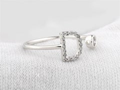 14K White Gold Diamond Shimmering Initial "D" open-cuff design Bypass Ring