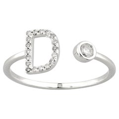14K White Gold Diamond Shimmering Initial "D" open-cuff design Bypass Ring
