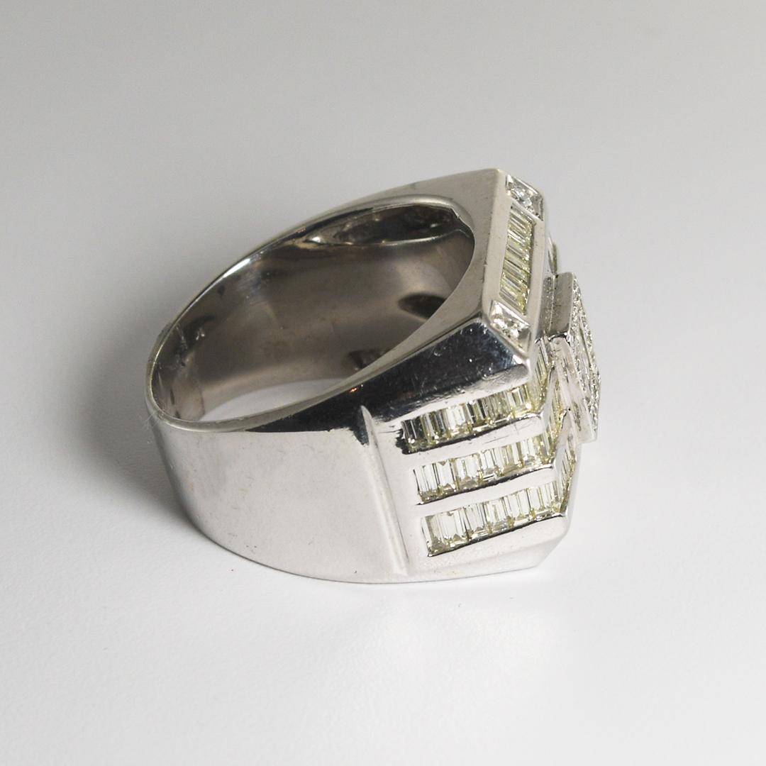 14K Weißgold Diamant Siegelring (Baguetteschliff) im Angebot