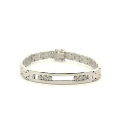 14K White Gold Diamond Slide-Bezel Link Italian Men's Bracelet