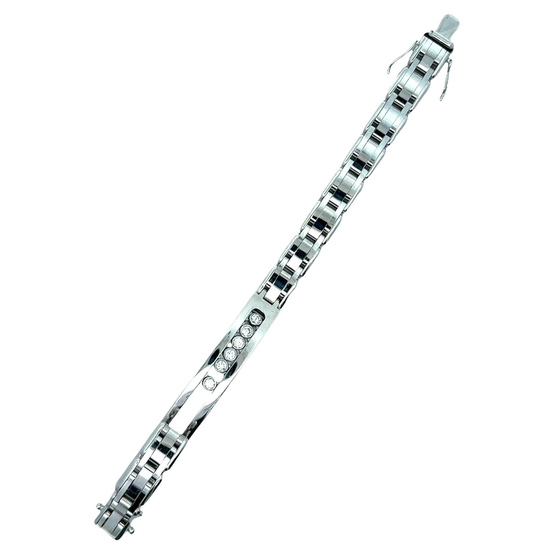 14K White Gold Diamond Slide-Bezel Link Italian Men's Bracelet For Sale