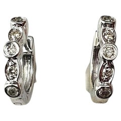 Vintage 14K White Gold Diamond Small Huggie Hoop Earrings #23834