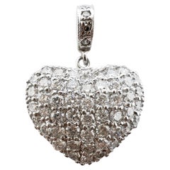 14k White Gold Diamond Small Puff Heart Pendant