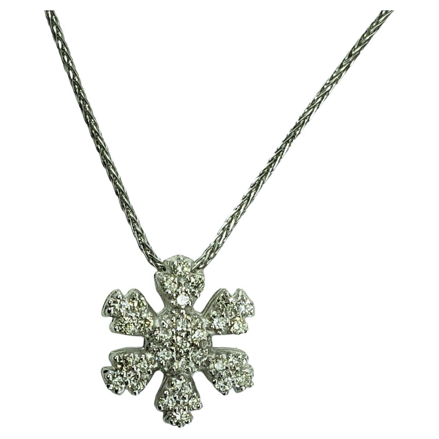 14K White Gold Diamond Snowflake Pendant Necklace #15503