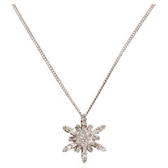 14k White Gold Diamond Snowflake Pendant Necklace