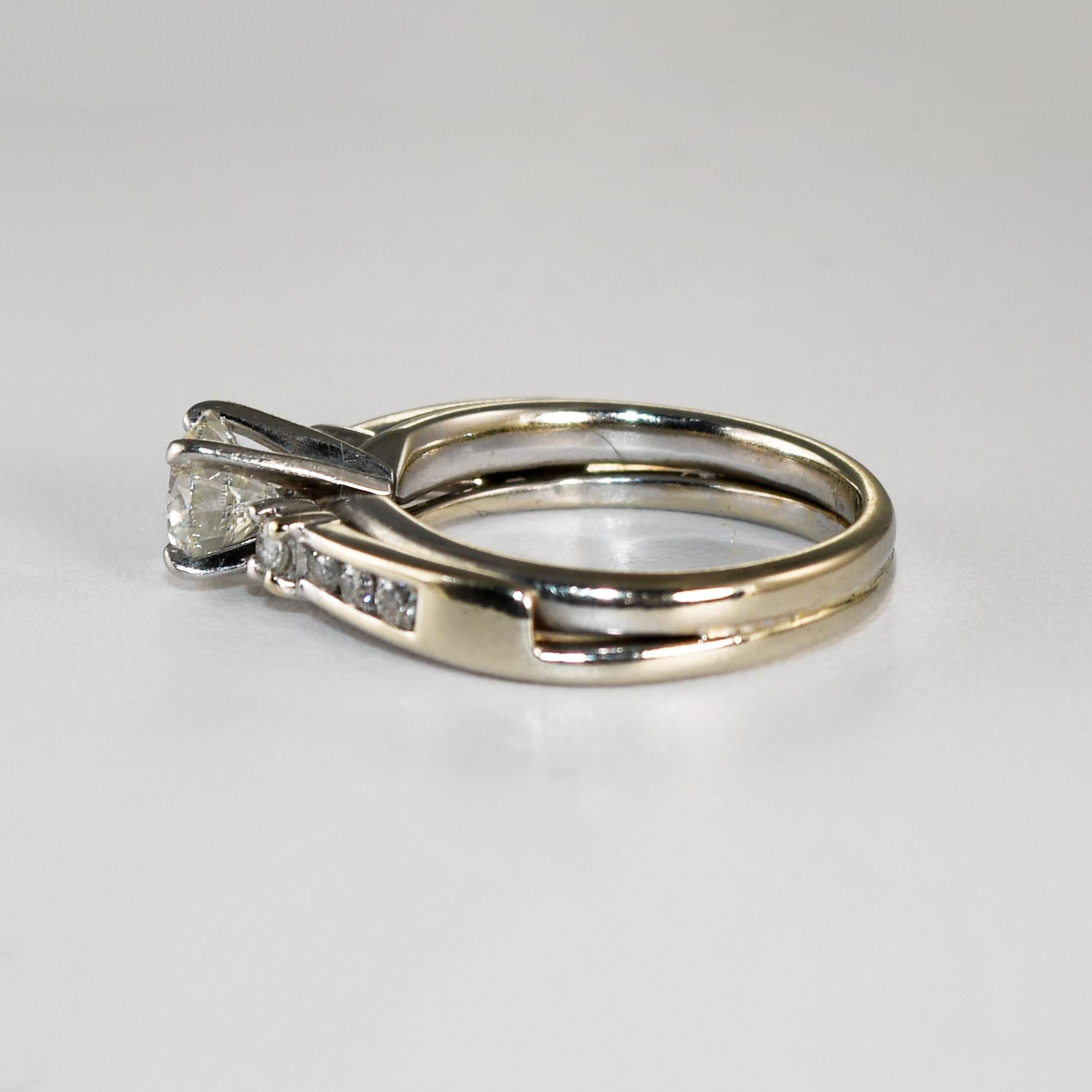 14 Karat Weißgold Diamant Solitär Ring & Band Set 0,85 Karat für Damen oder Herren im Angebot