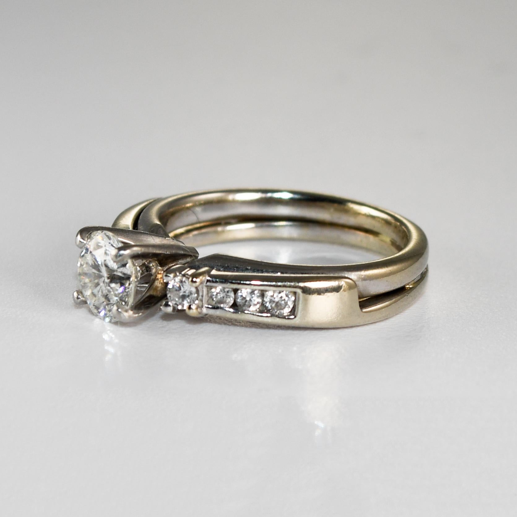 14 Karat Weißgold Diamant Solitär Ring & Band Set 0,85 Karat im Angebot 1