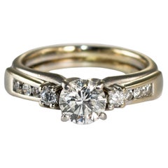 14K White Gold Diamond Solitaire Ring & Band Set 0.85ct