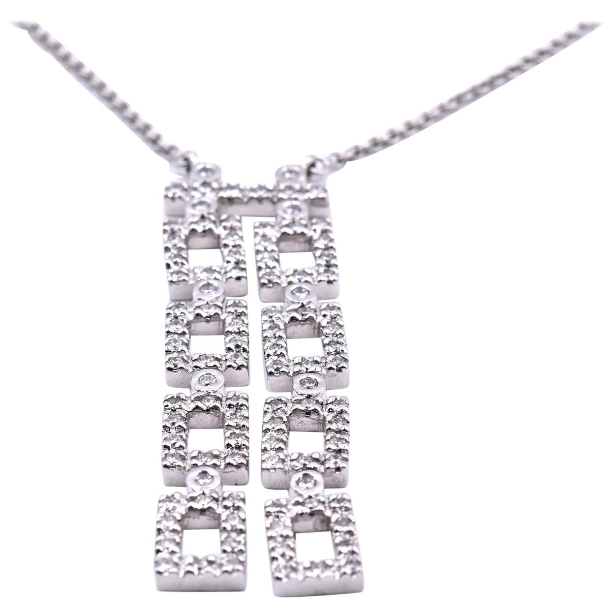 14 Karat White Gold Diamond Square Drop Necklace