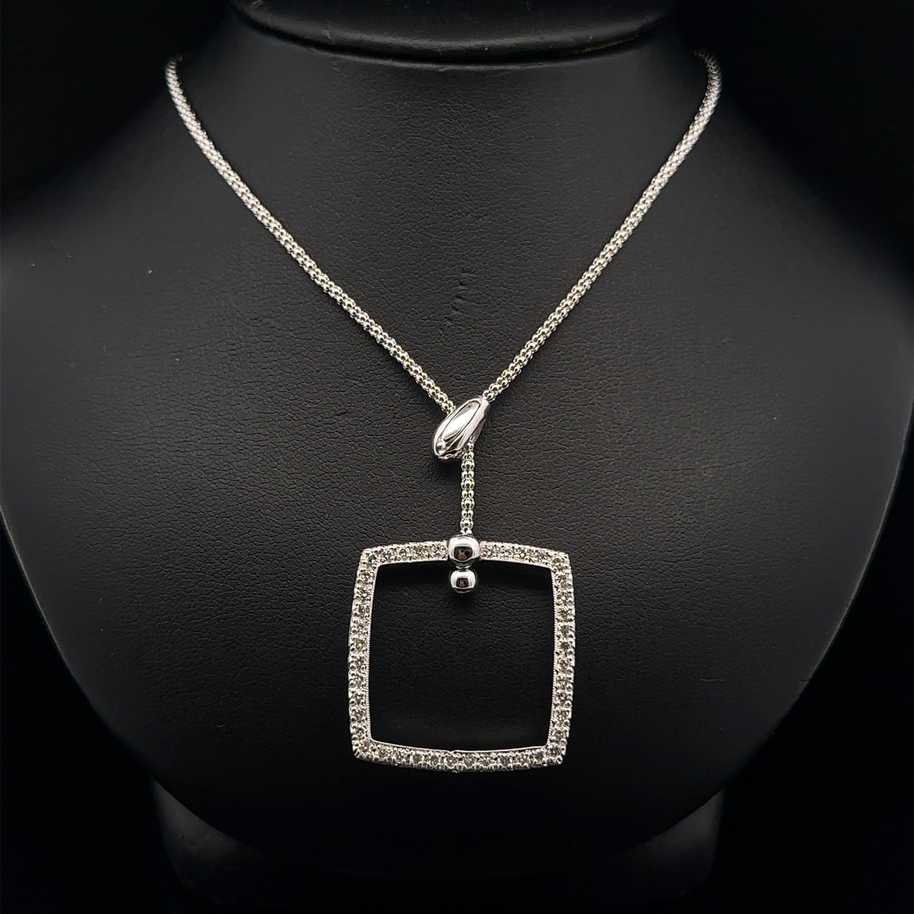 Collier Popcorn en or blanc 14k avec pendentif carré en diamant et goutte réglable Lariat en vente 5