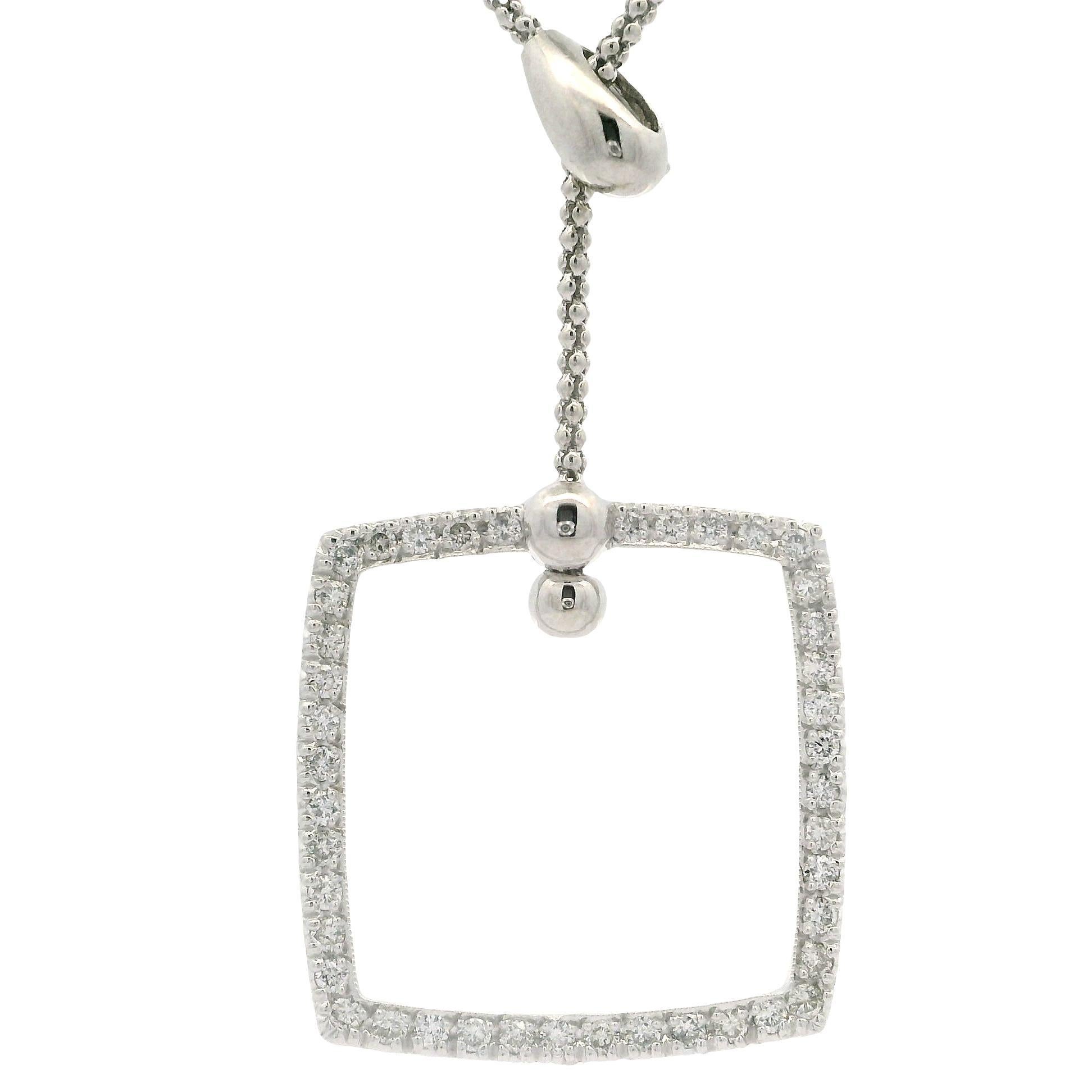 Collier Popcorn en or blanc 14k avec pendentif carré en diamant et goutte réglable Lariat en vente 6