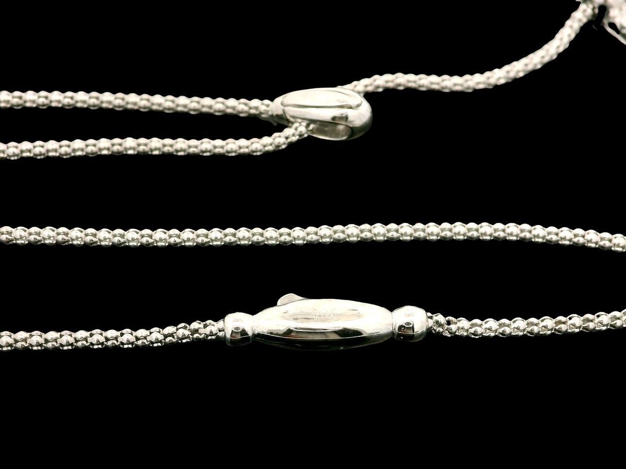 Collier Popcorn en or blanc 14k avec pendentif carré en diamant et goutte réglable Lariat Excellent état - En vente à Montclair, NJ