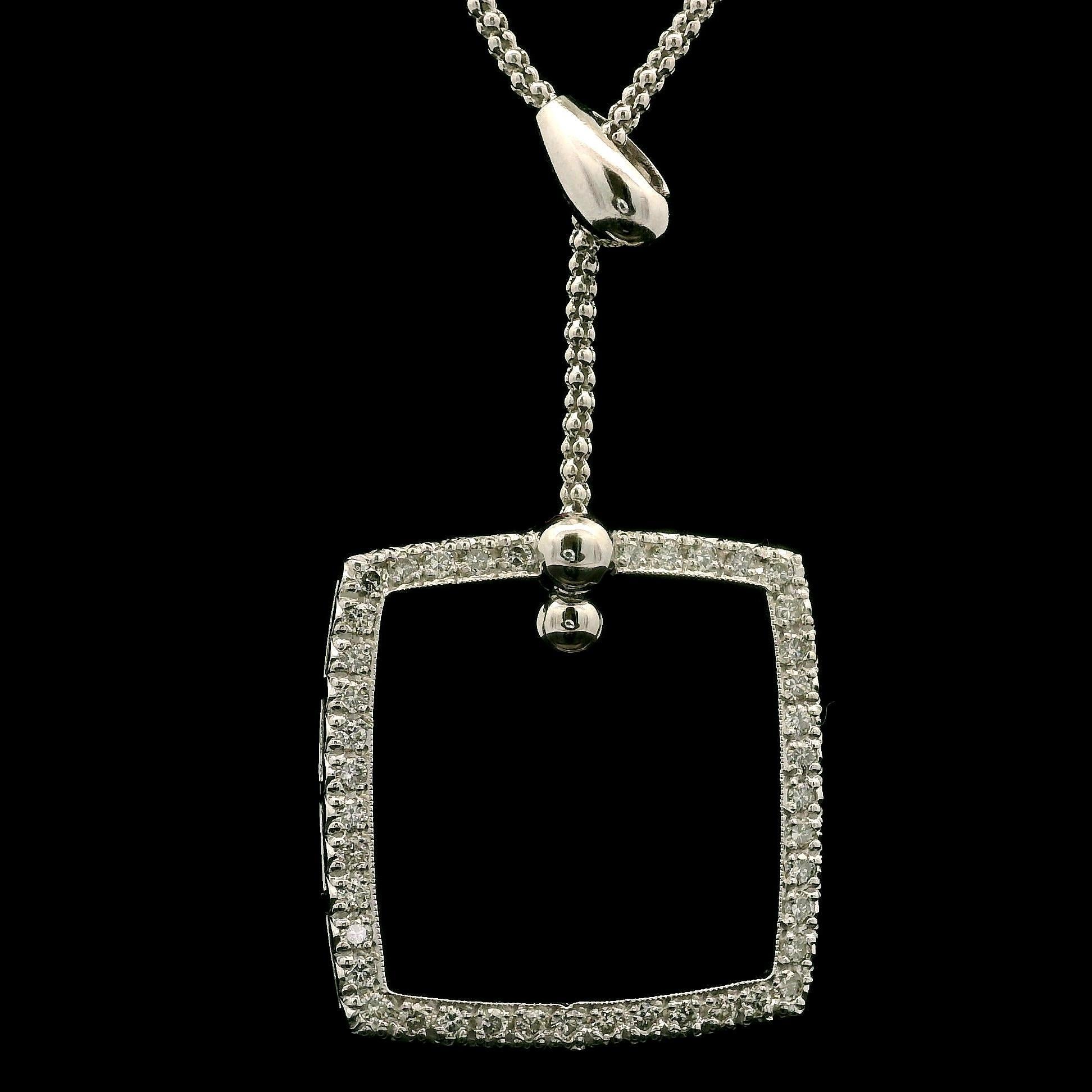 Collier Popcorn en or blanc 14k avec pendentif carré en diamant et goutte réglable Lariat Pour femmes en vente