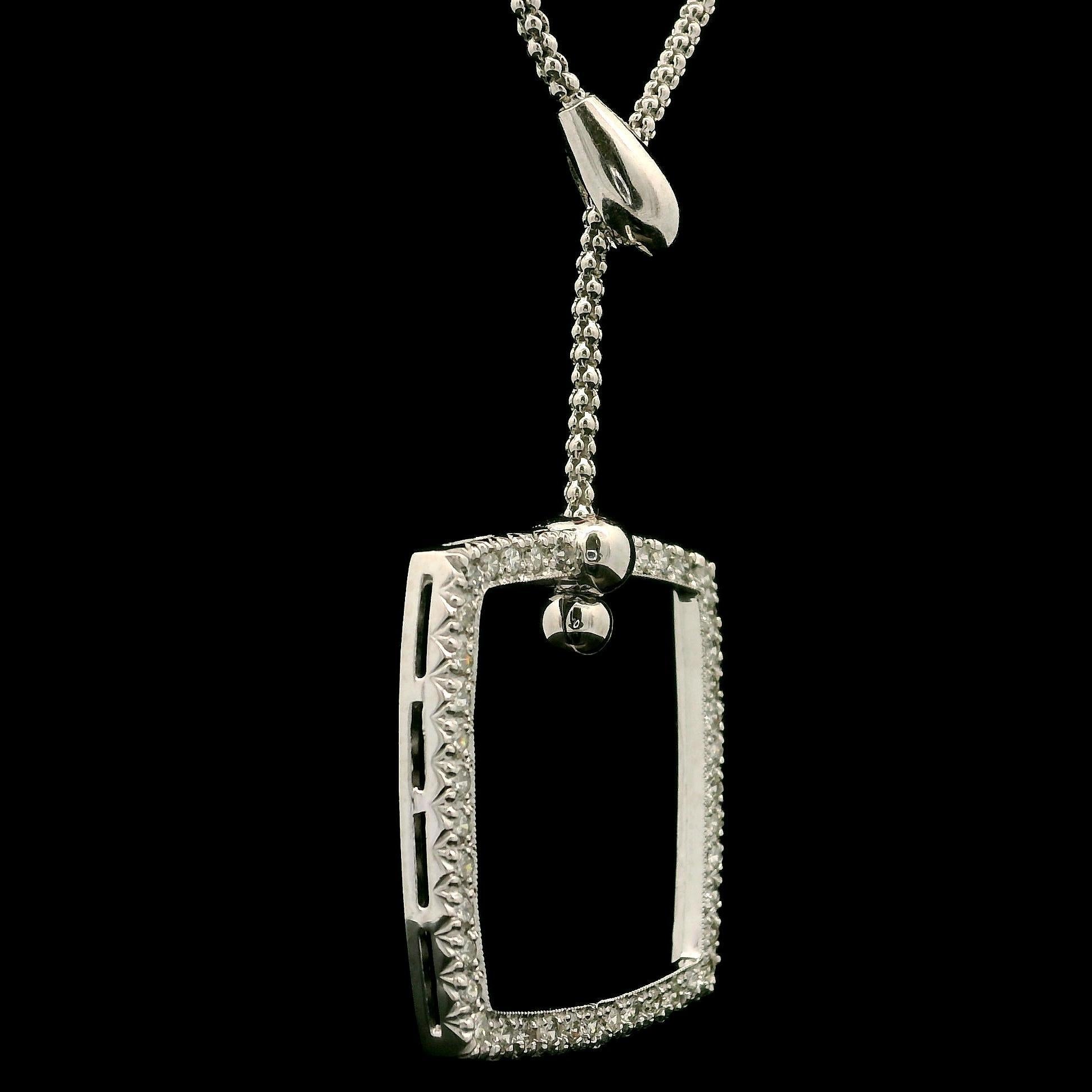 Collier Popcorn en or blanc 14k avec pendentif carré en diamant et goutte réglable Lariat en vente 1