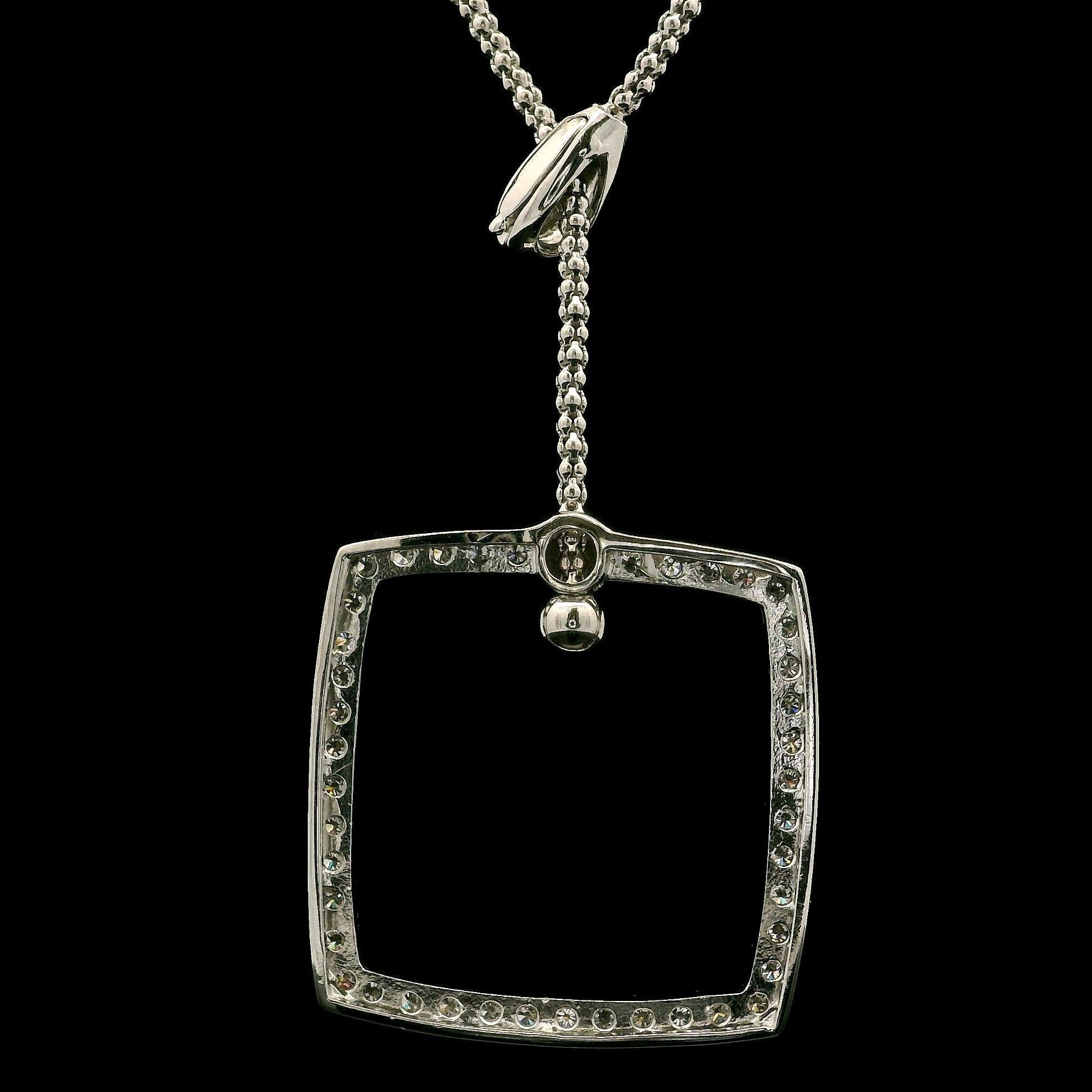 Collier Popcorn en or blanc 14k avec pendentif carré en diamant et goutte réglable Lariat en vente 2