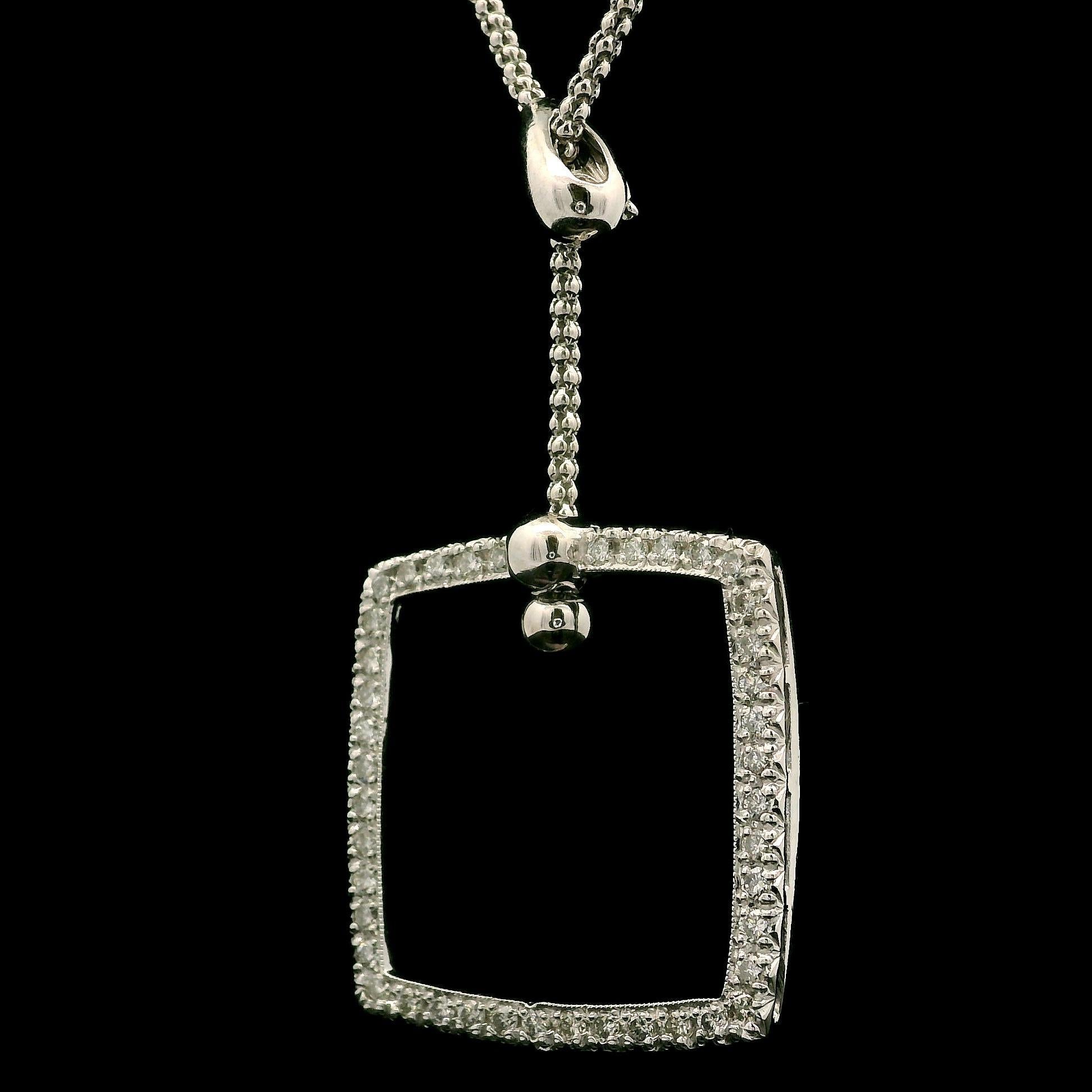 Collier Popcorn en or blanc 14k avec pendentif carré en diamant et goutte réglable Lariat en vente 3