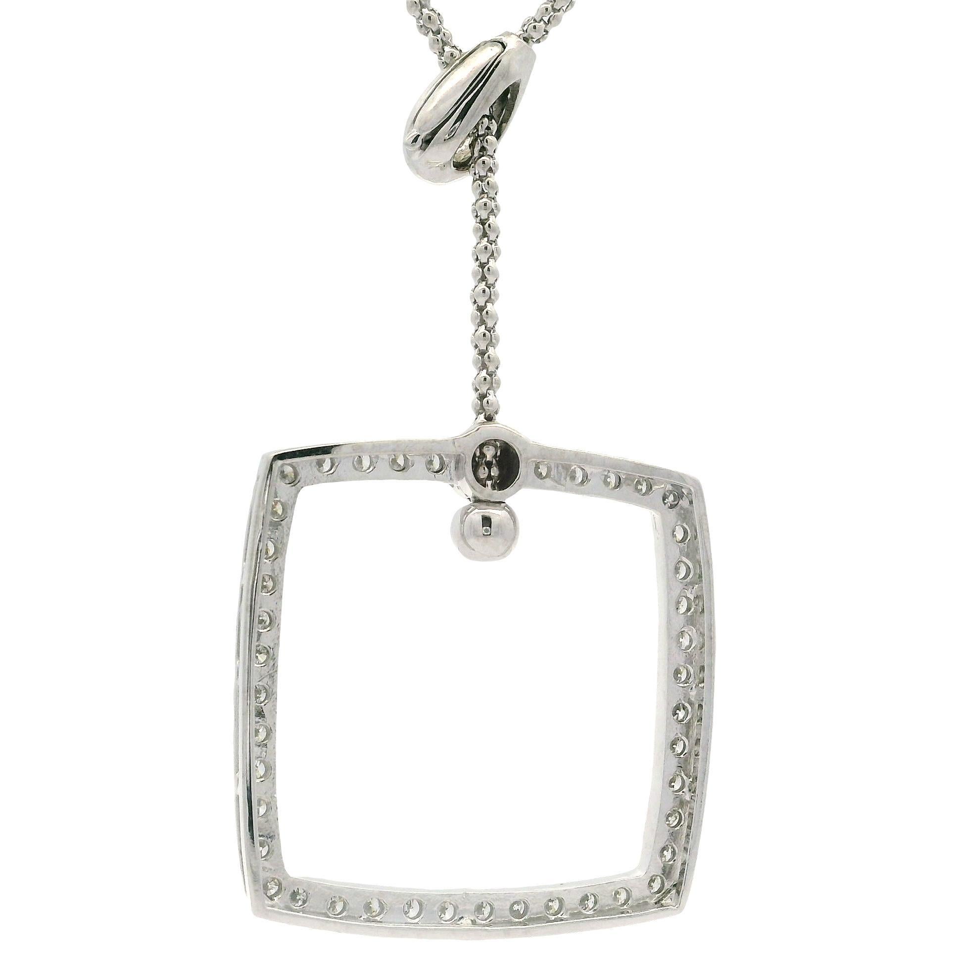 Collier Popcorn en or blanc 14k avec pendentif carré en diamant et goutte réglable Lariat en vente 4