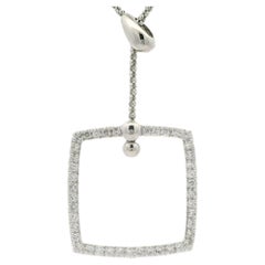 14k White Gold Diamond Square Pendant w/ Adjustable Drop Lariat Popcorn Necklace