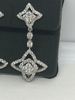 14k White Gold Diamond Star Dangle Drop Pave Earrings