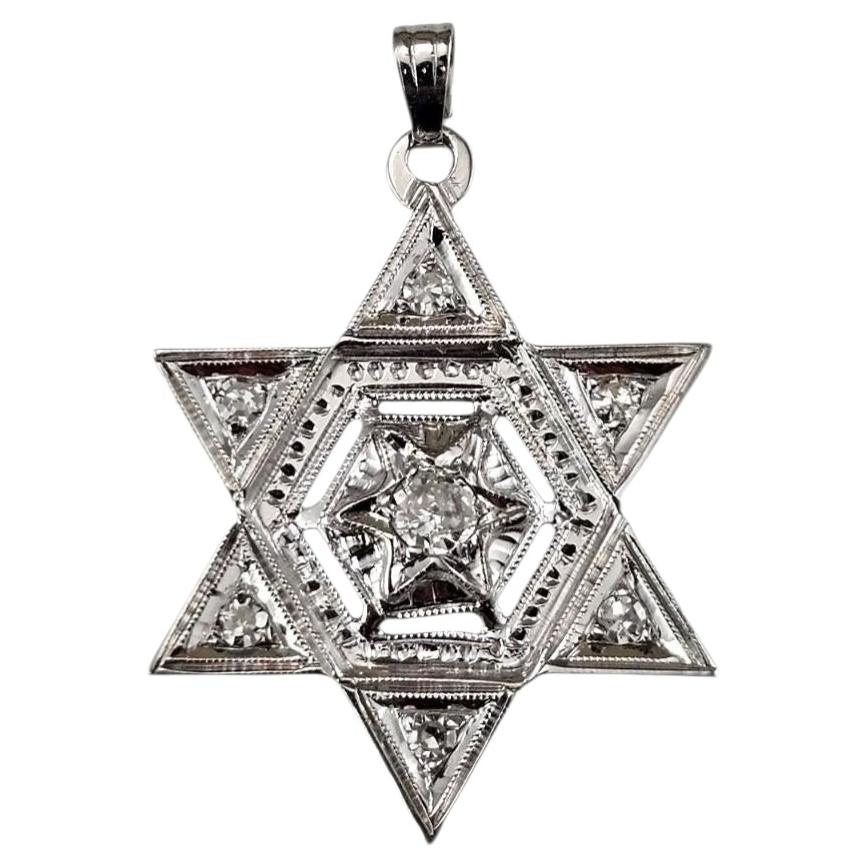 Ciondolo Stella di David in oro bianco 14 carati con diamanti #25315