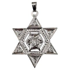 Pendentif Étoile de David en or blanc 14 carats avec diamants #25315