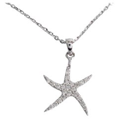 14k White Gold Diamond Starfish Necklace Ocean Nautical Sea Beach Jewelry