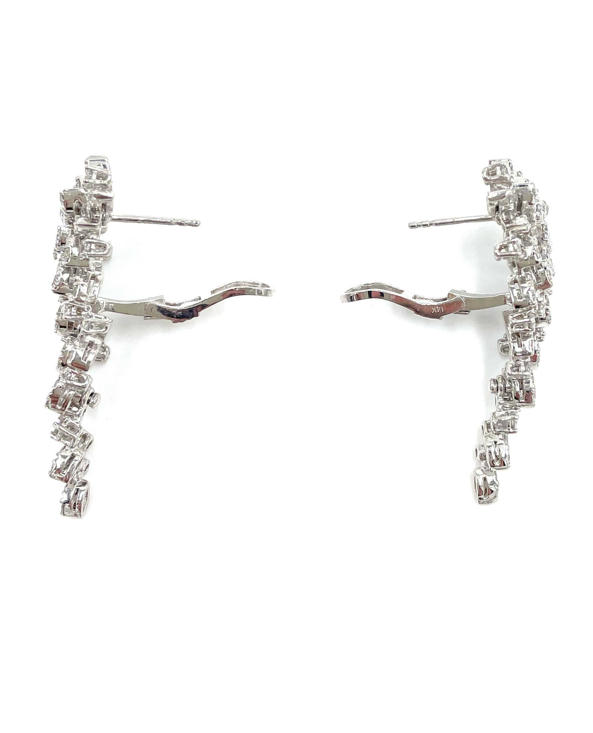 Contemporary 14K White Gold Diamond Statement Earrings For Sale