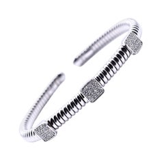 14 Karat White Gold Diamond Station Cuff Bracelet