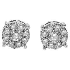 14K White Gold Diamond Stud Cluster Earrings