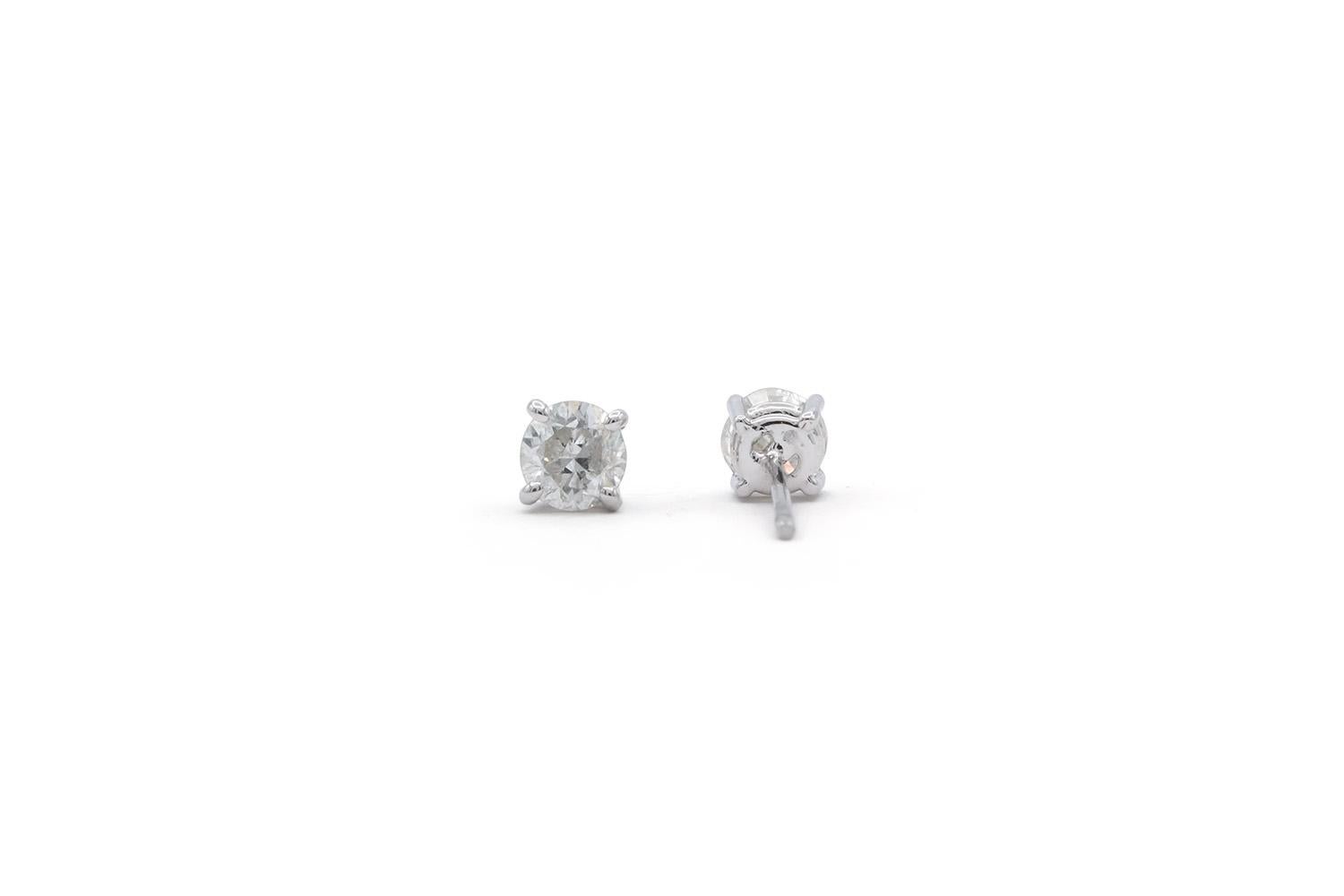 Contemporary 14K White Gold & Diamond Stud Earrings 0.71ctw For Sale