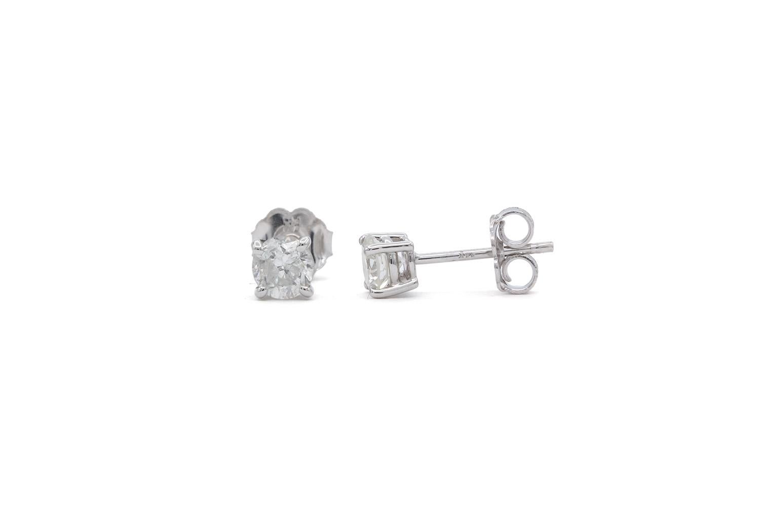 Brilliant Cut 14K White Gold & Diamond Stud Earrings 0.71ctw For Sale