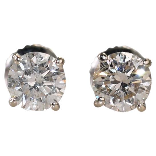 14k White Gold Diamond Stud Earrings 1.00TDW, i Color, I1 -1.2gr For Sale