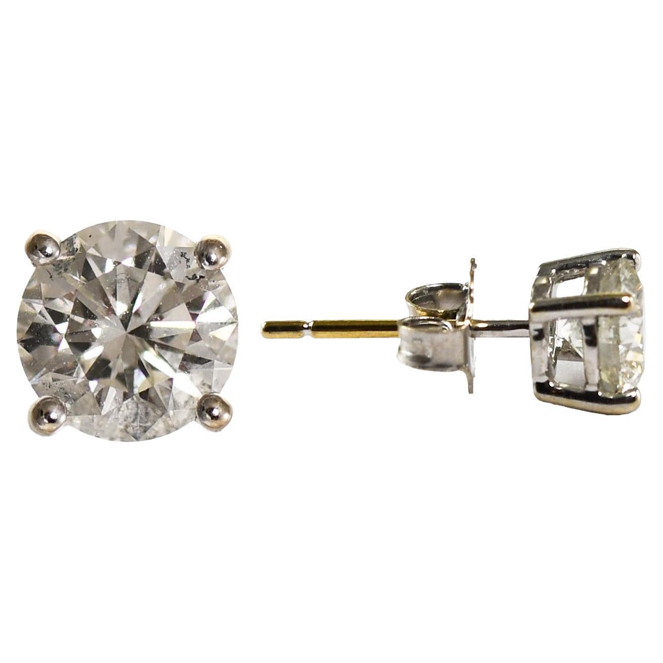 14K White Gold Diamond Stud Earrings 1.60ct
