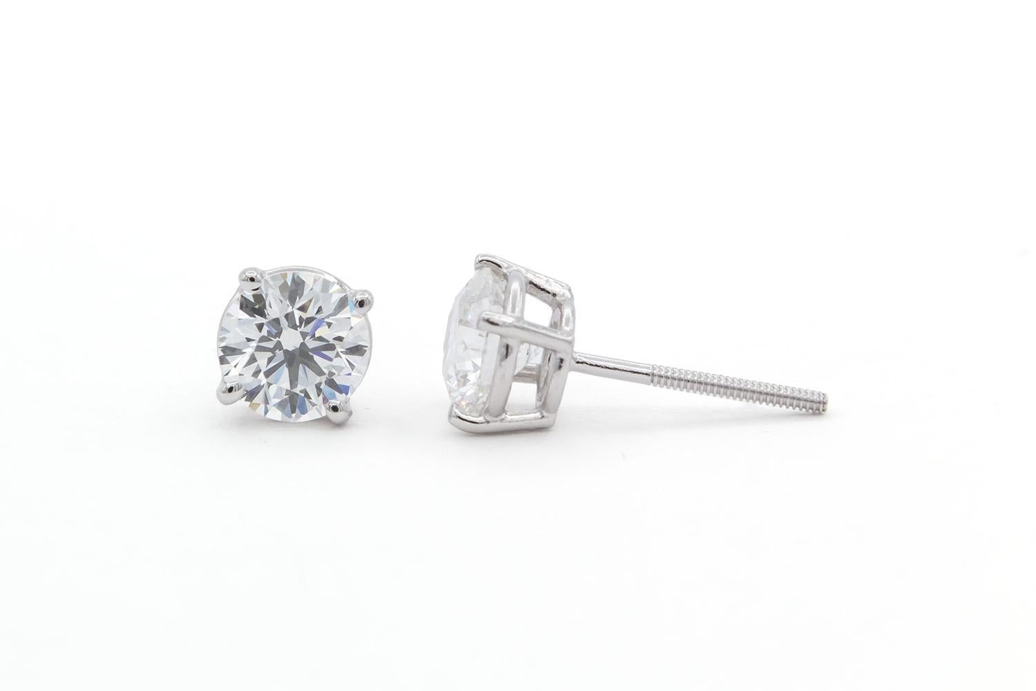Contemporary 14K White Gold & Diamond Stud Earrings 1.80ctw Screw Backing For Sale