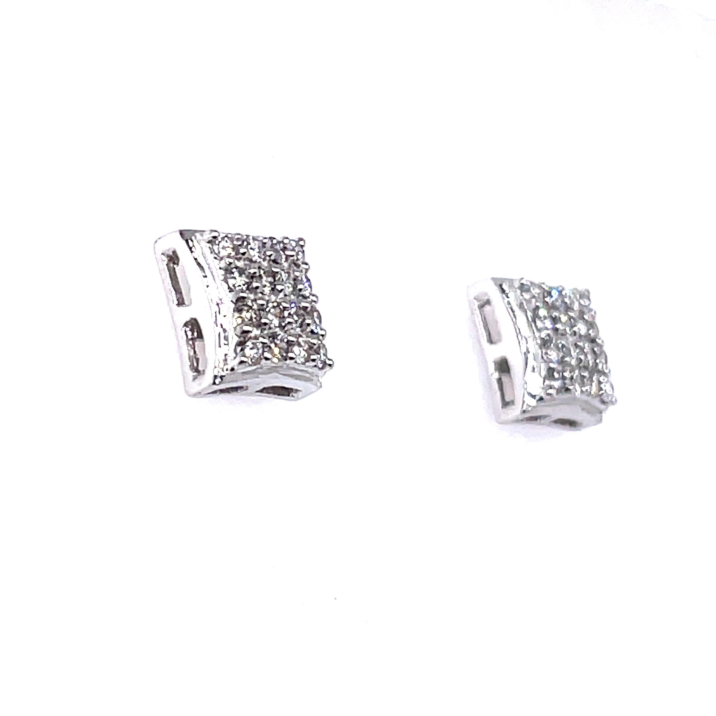 Contemporary 14k White Gold Diamond Stud Earrings  For Sale