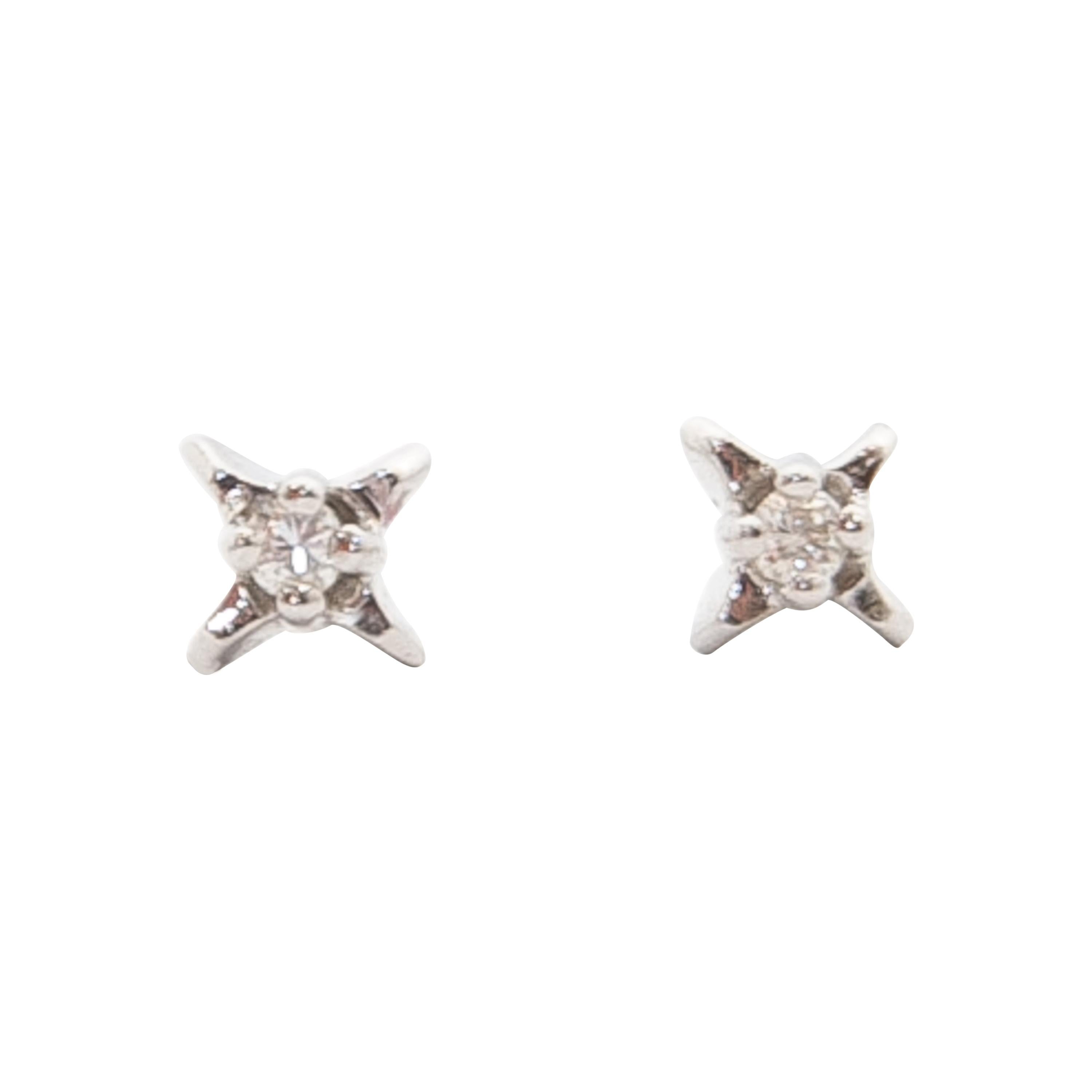 Clous d'oreilles vintage en or blanc 14 carats avec diamants taille brillant