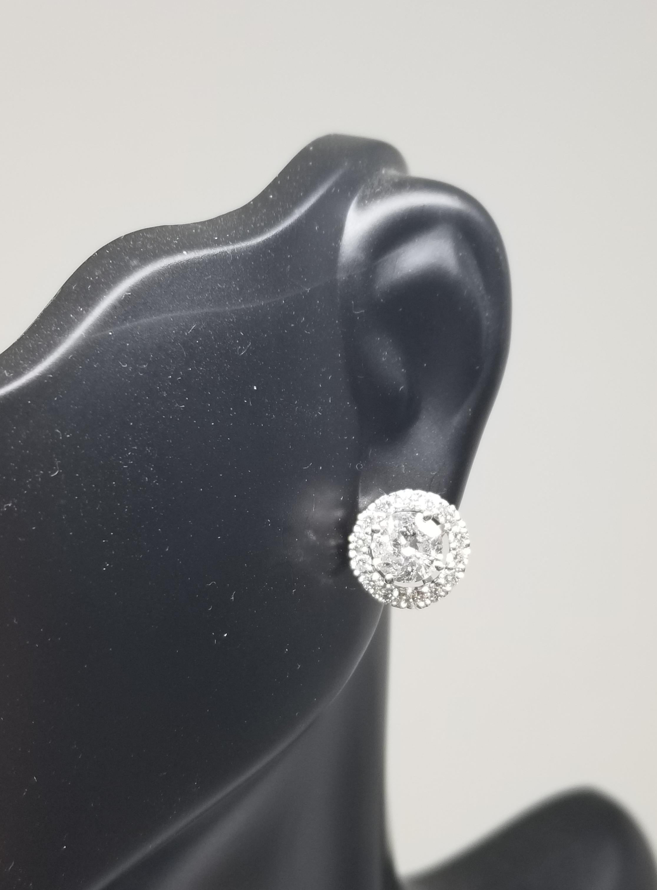 14 Karat White Gold Diamond Stud Earrings with Diamond Halo-Jackets In New Condition In Los Angeles, CA