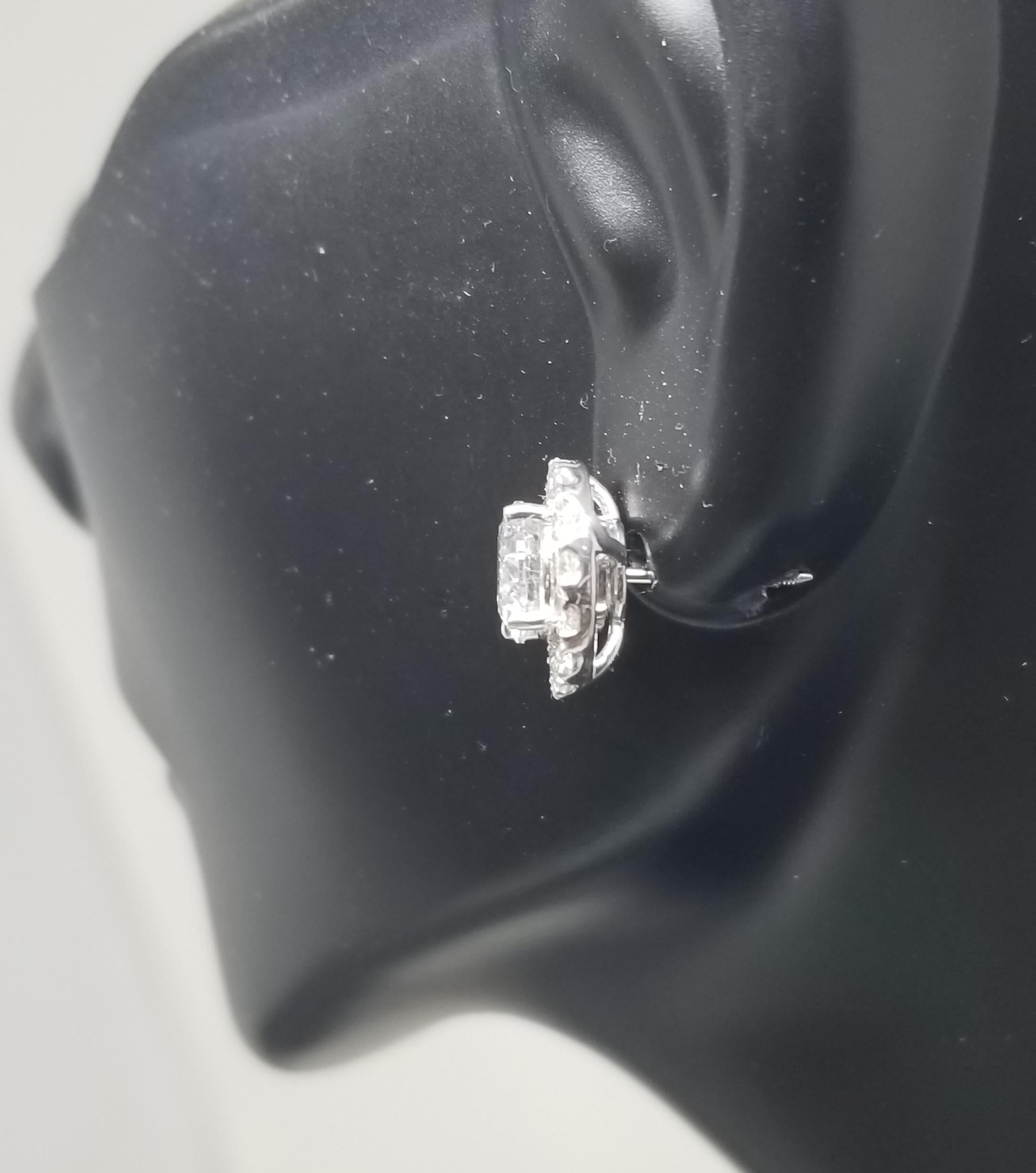 Women's or Men's 14 Karat White Gold Diamond Stud Earrings with Diamond Halo-Jackets