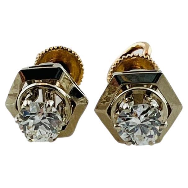 14K White Gold Diamond Stud Earrings with Hexagon Jacket #15994 For Sale